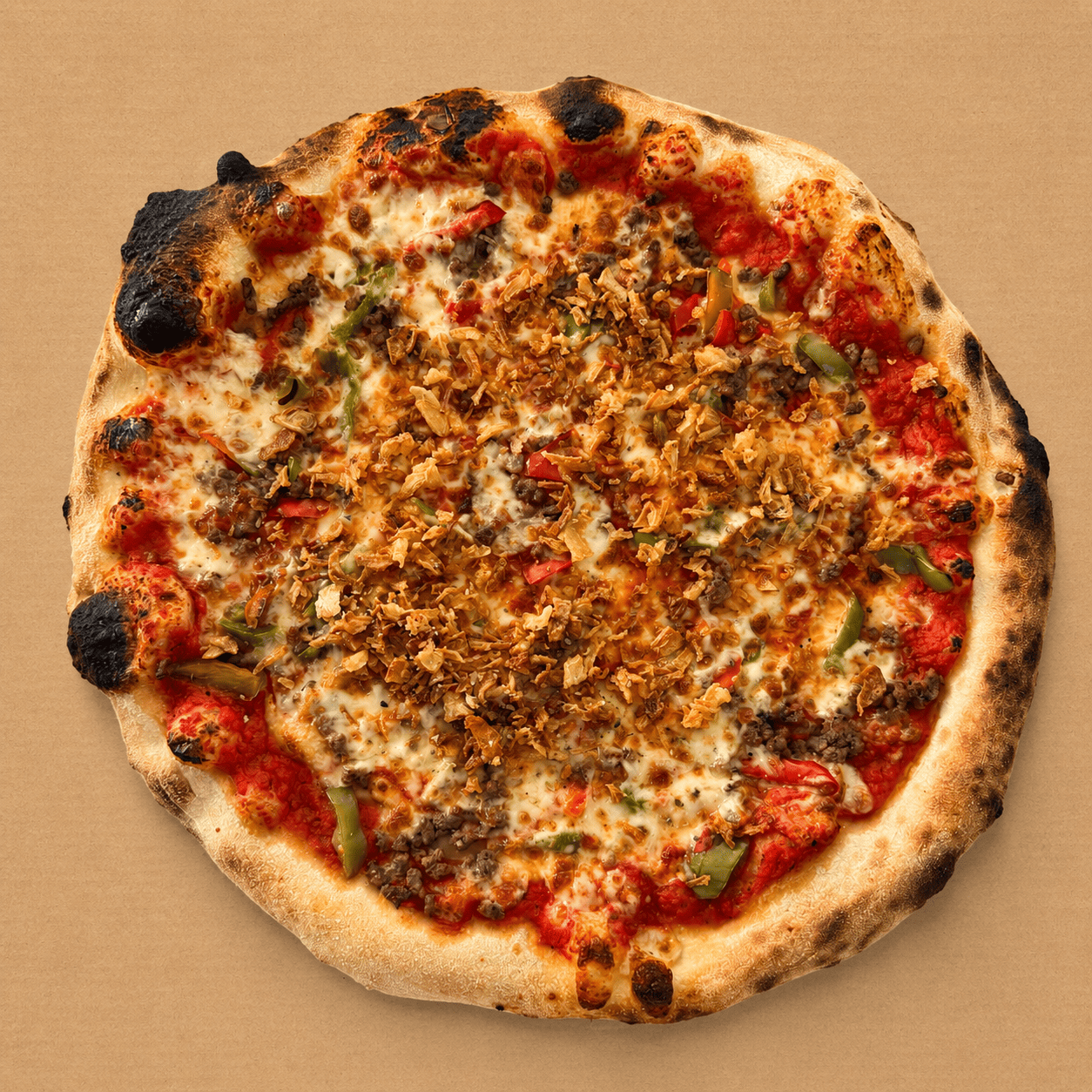Pizza Arménienne Lambesc – mozzarella, bœuf, poivrons et oignons frits – La Spéciale